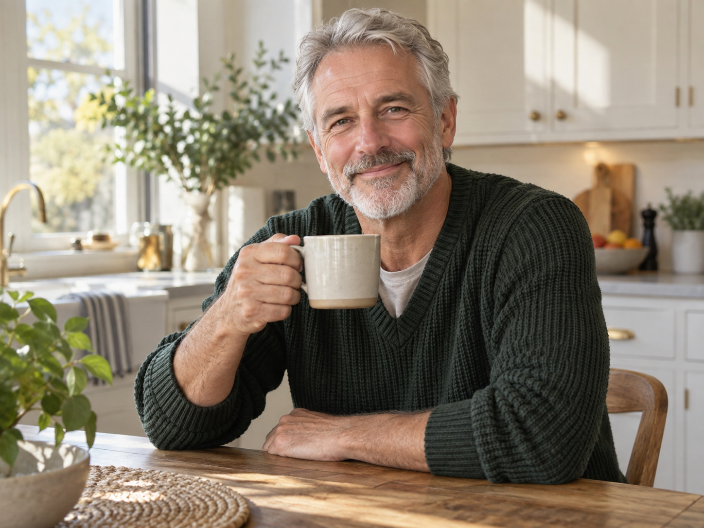 Illustrative portrait of a fictional everyday coffee drinker