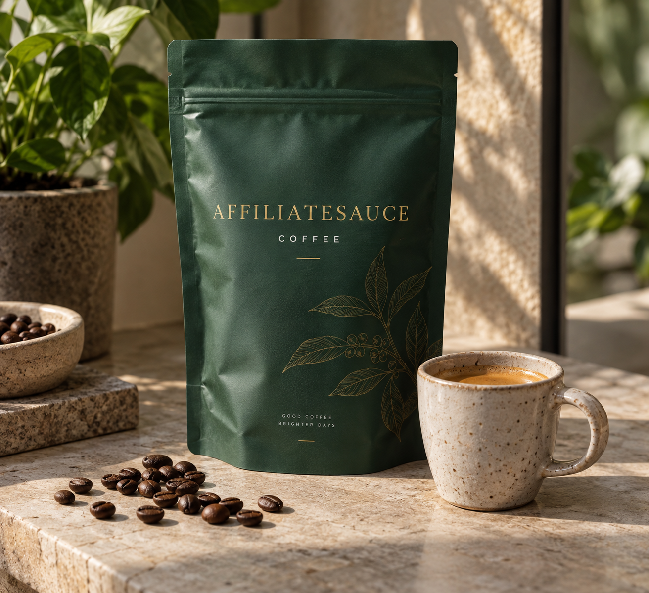 Fictional AffiliateSauce Coffee package